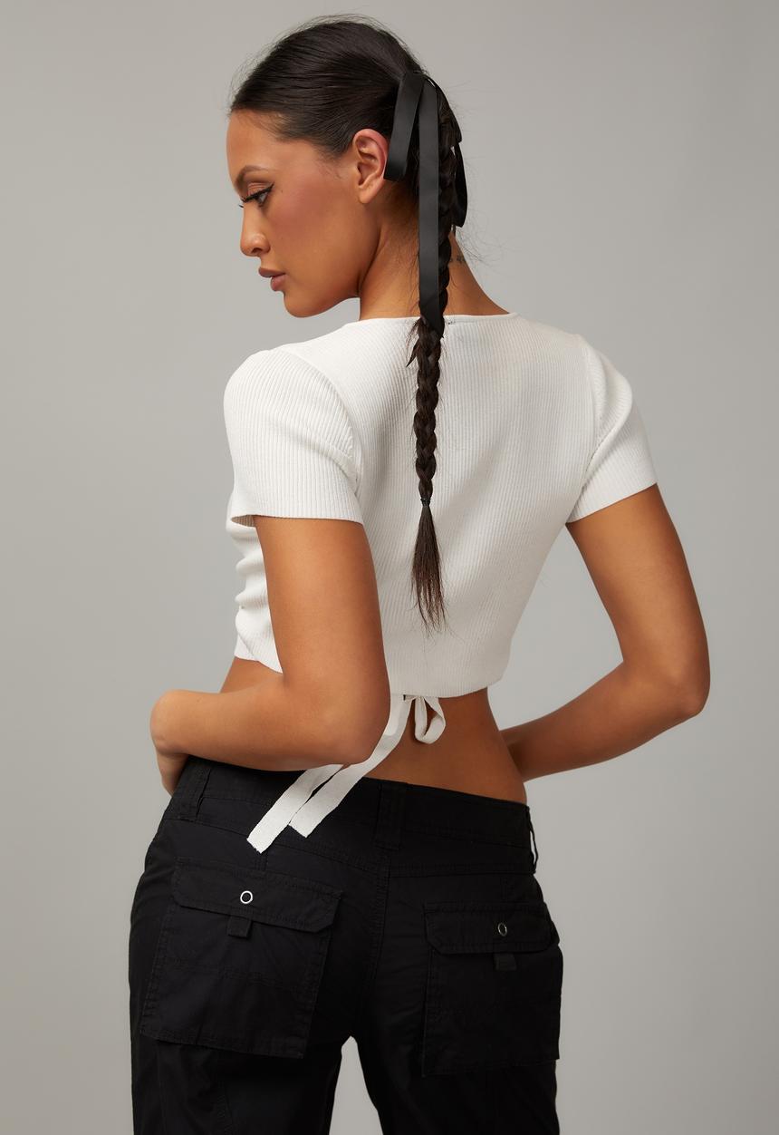 Factorie - Short sleeve knit wrap top - white