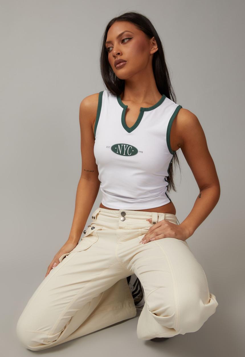 Factorie - Graphic notch front tank - nyc/white