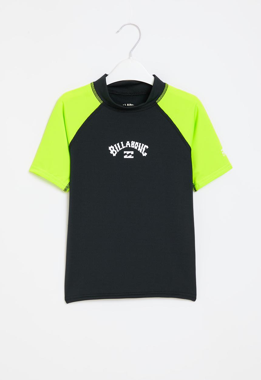 Billabong  - Groms all day arch rf short sleeve  - black & neon yellow