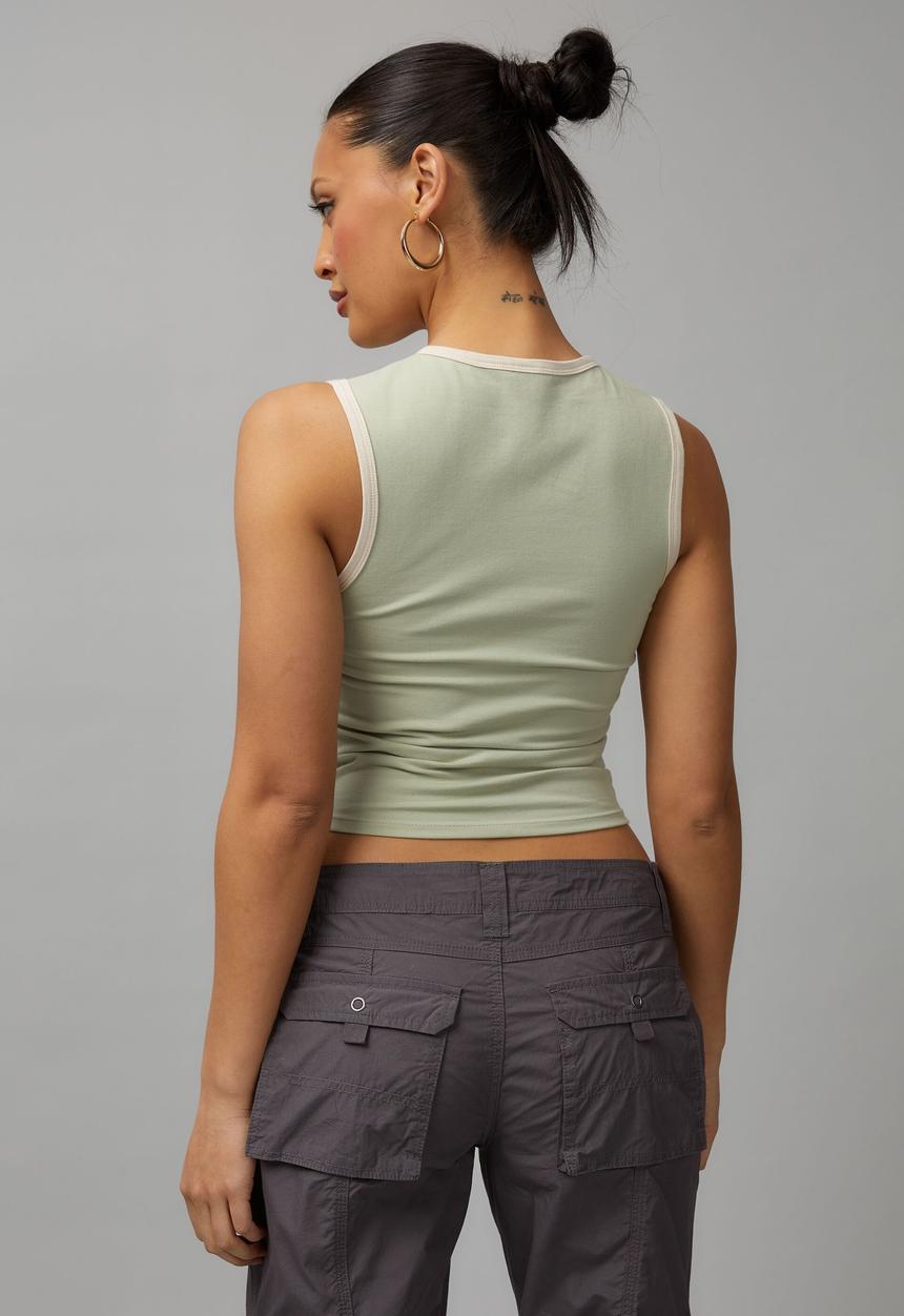 Factorie - Graphic notch front tank - soft green/california