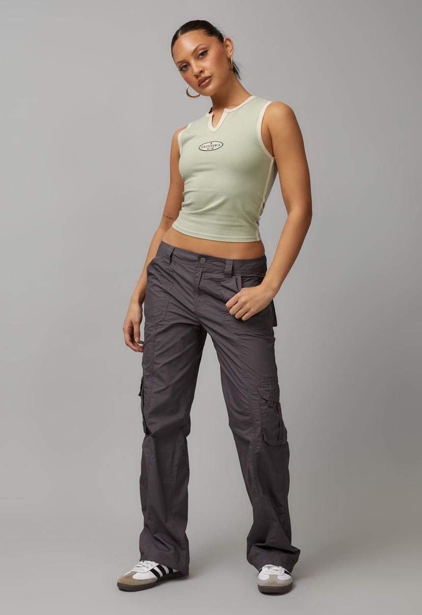 Factorie - Graphic notch front tank - soft green/california