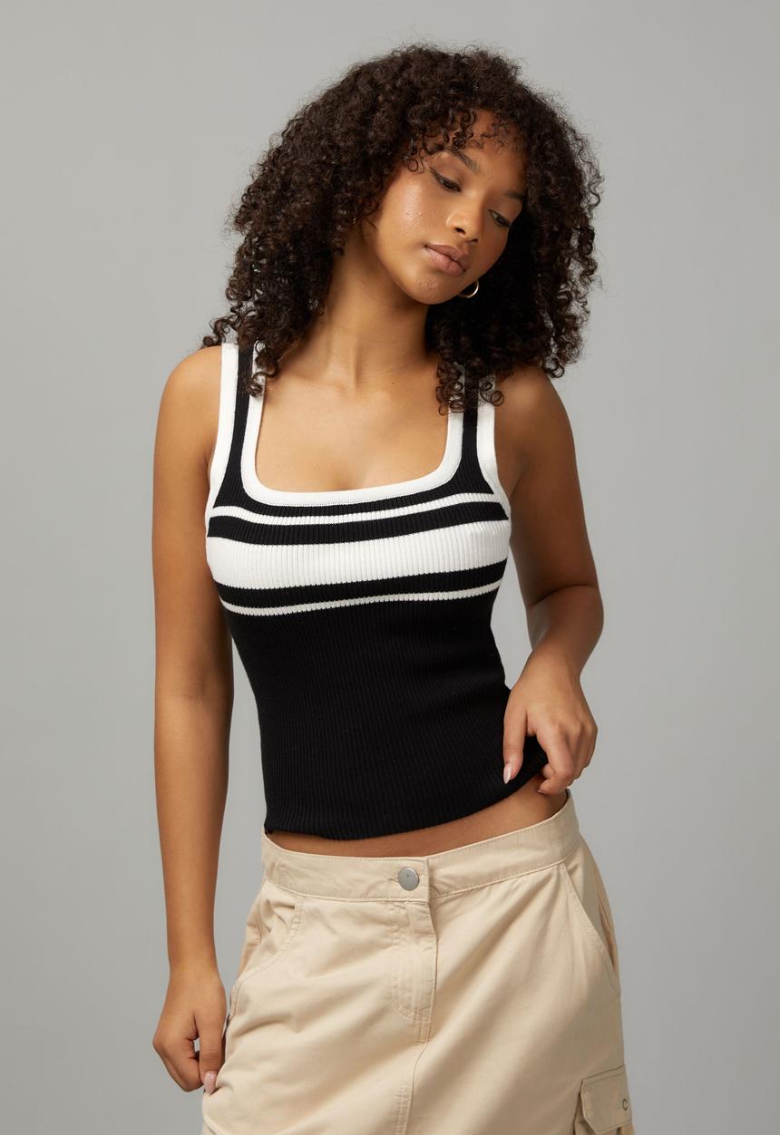 Factorie - Knit stripe tank - black/white