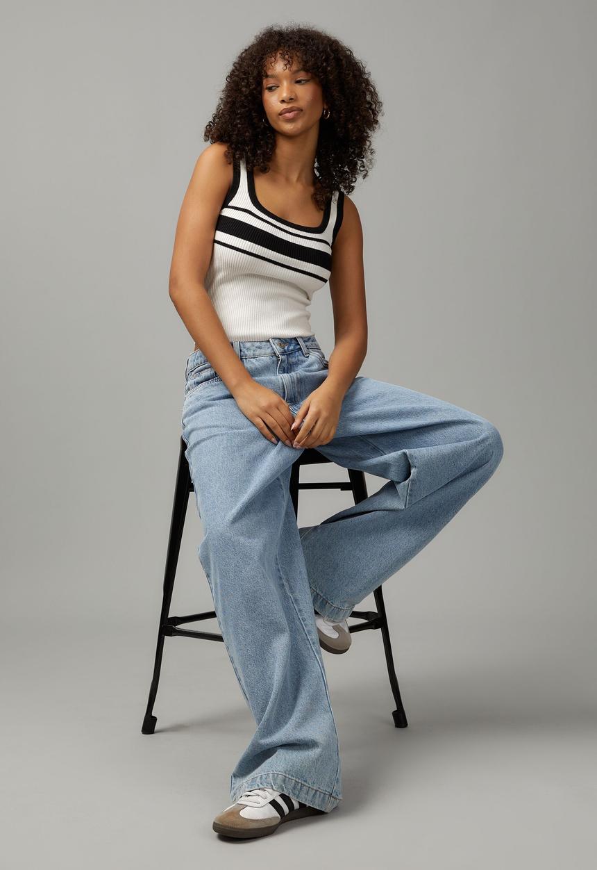 Factorie - Knit stripe tank - white/black