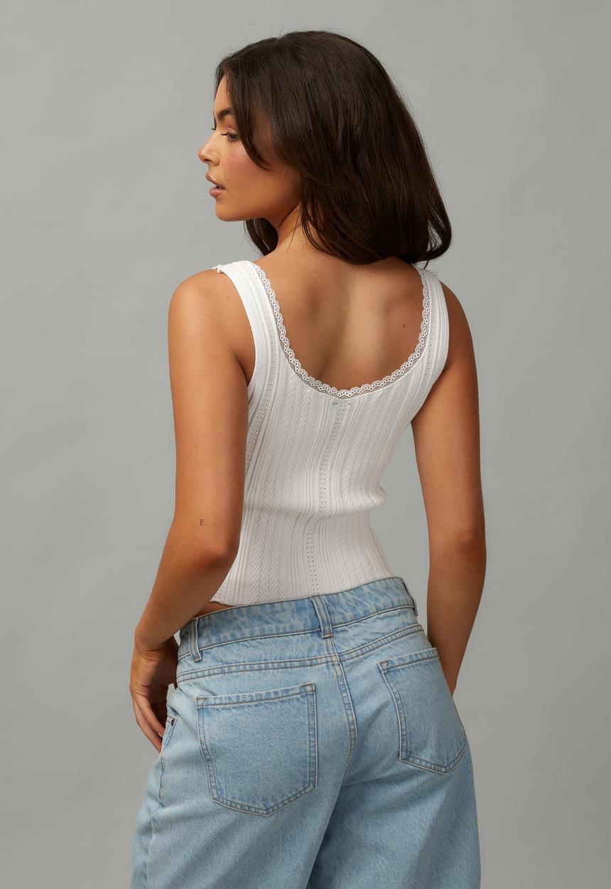 Factorie - Lace trim knit tank - white