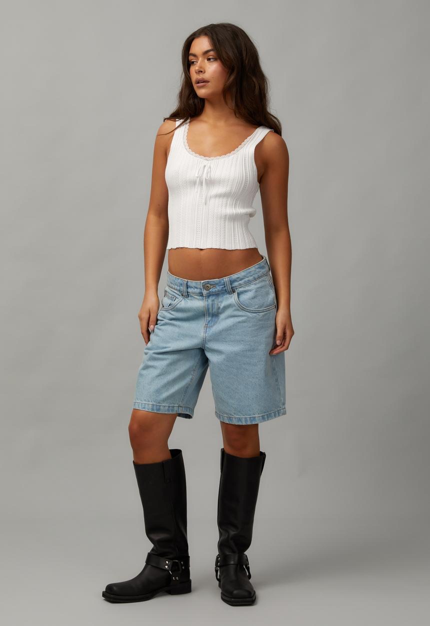 Factorie - Lace trim knit tank - white
