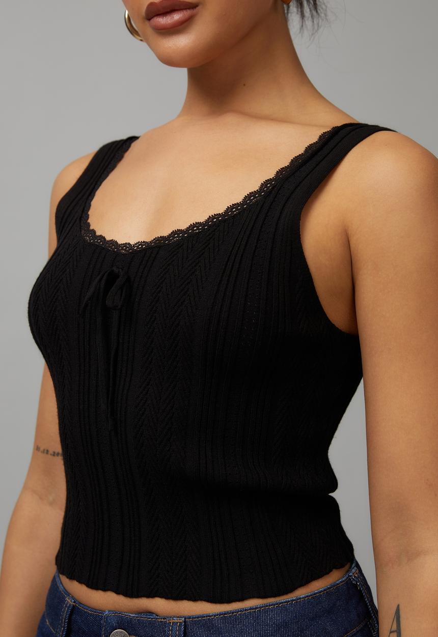 Factorie - Lace trim knit tank - black