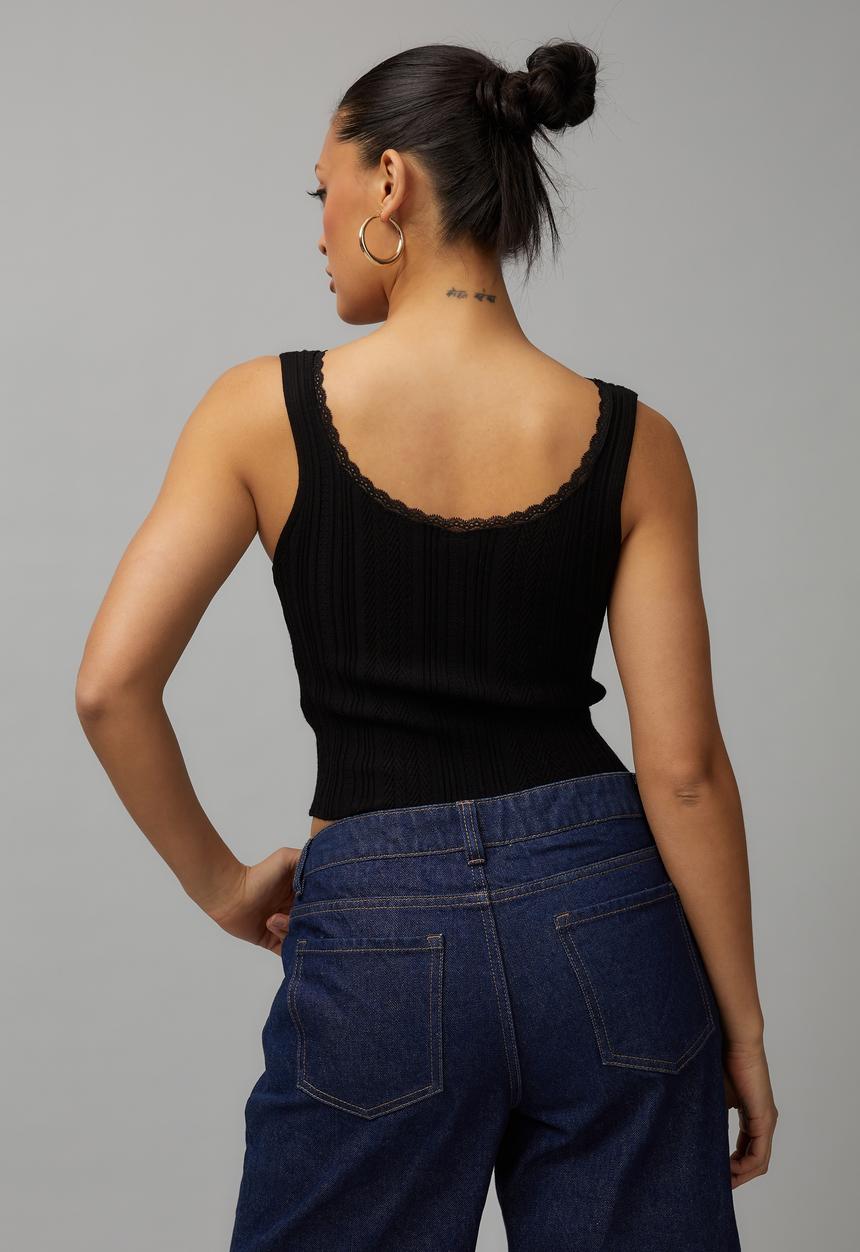 Factorie - Lace trim knit tank - black