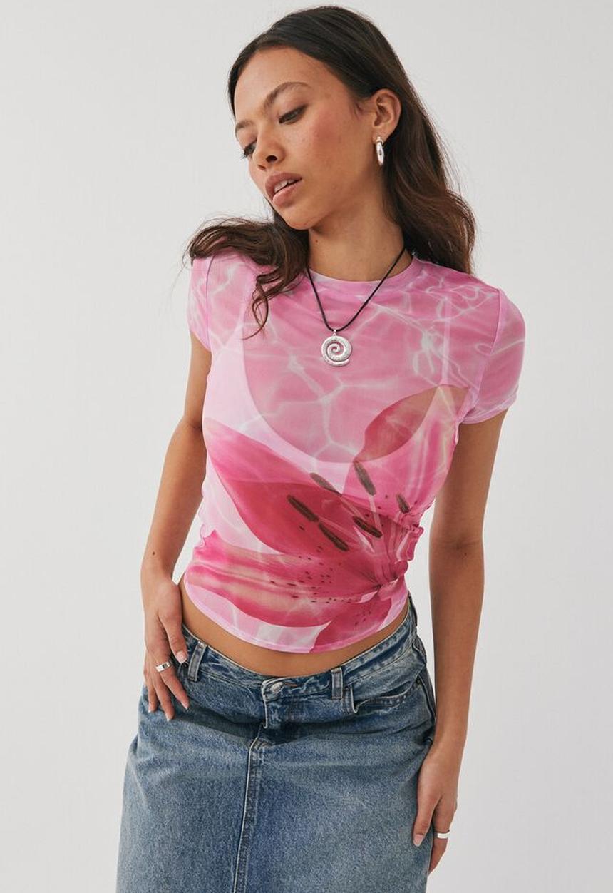 Supré  - Mesh graphic t shirt - floss pink & tigerlily