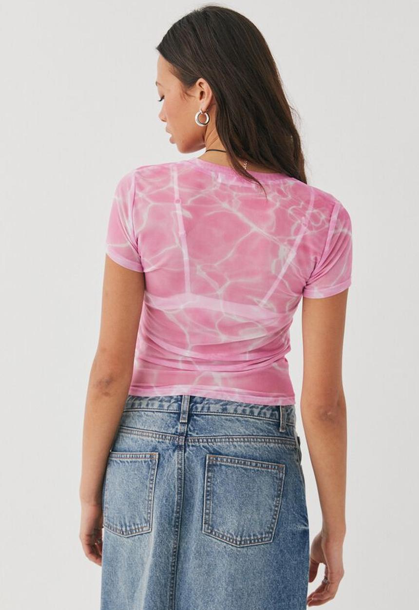 Supré  - Mesh graphic t shirt - floss pink & tigerlily