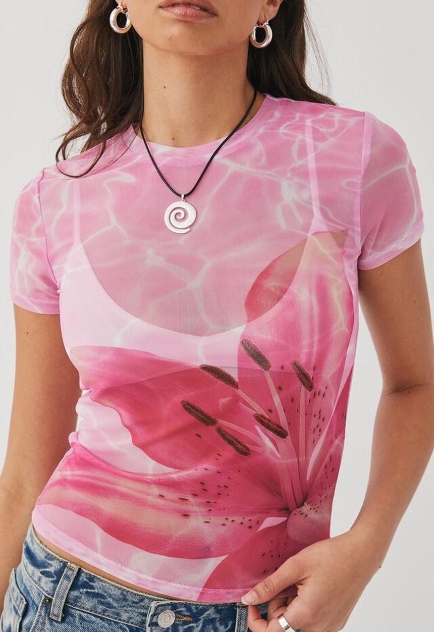 Supré  - Mesh graphic t shirt - floss pink & tigerlily