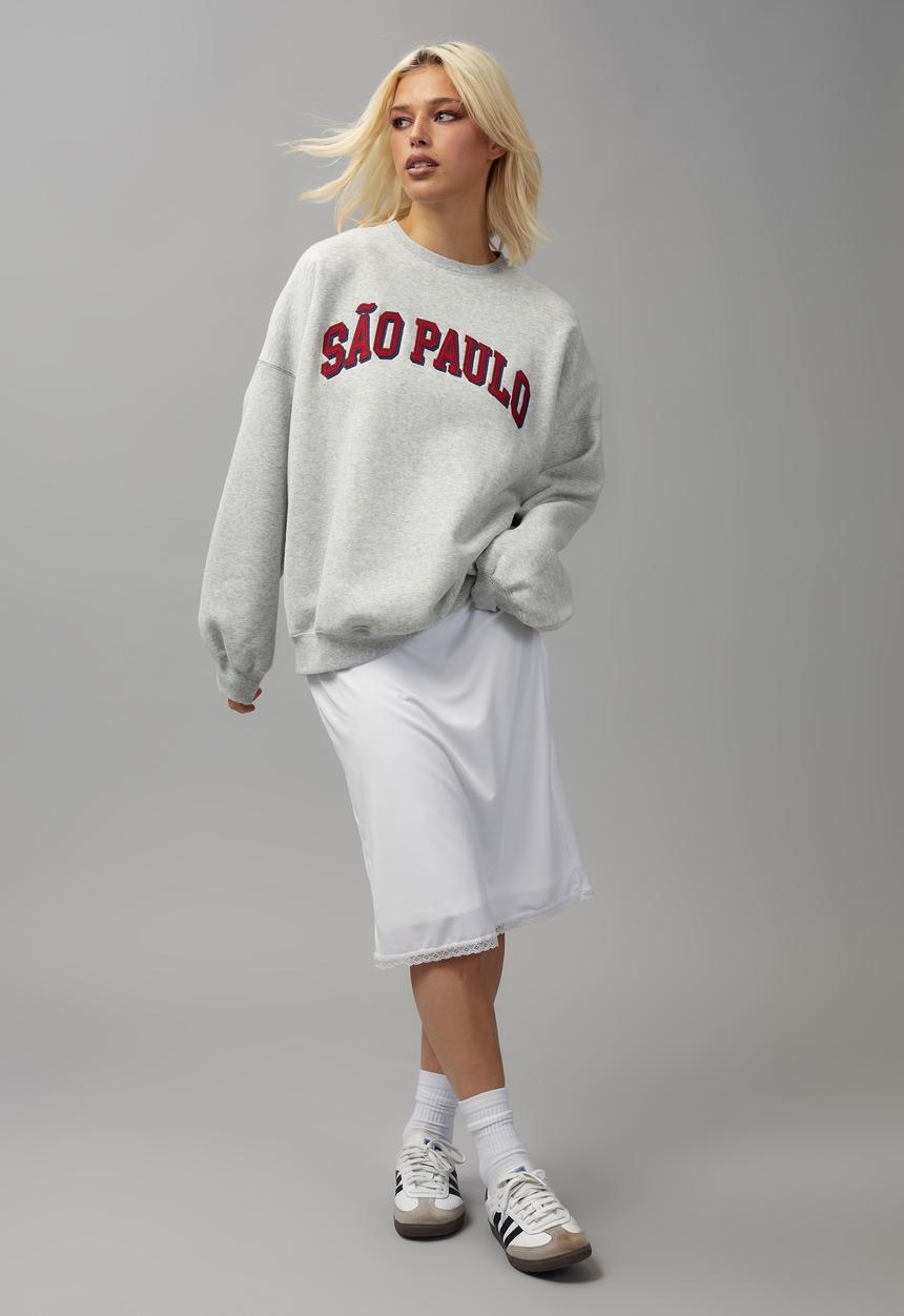 Factorie - Slouchy premium graphic crew - silver marle/sao paulo