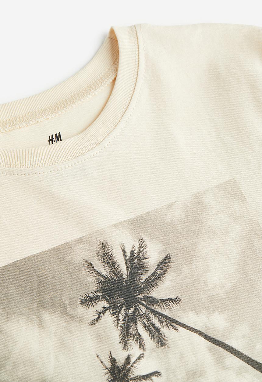 H&M - Printed cotton T-shirt - light beige palm blvd