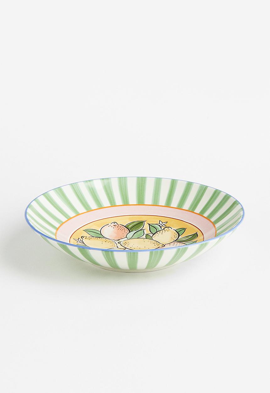 H&M - Porcelain serving bowl -  green/striped 