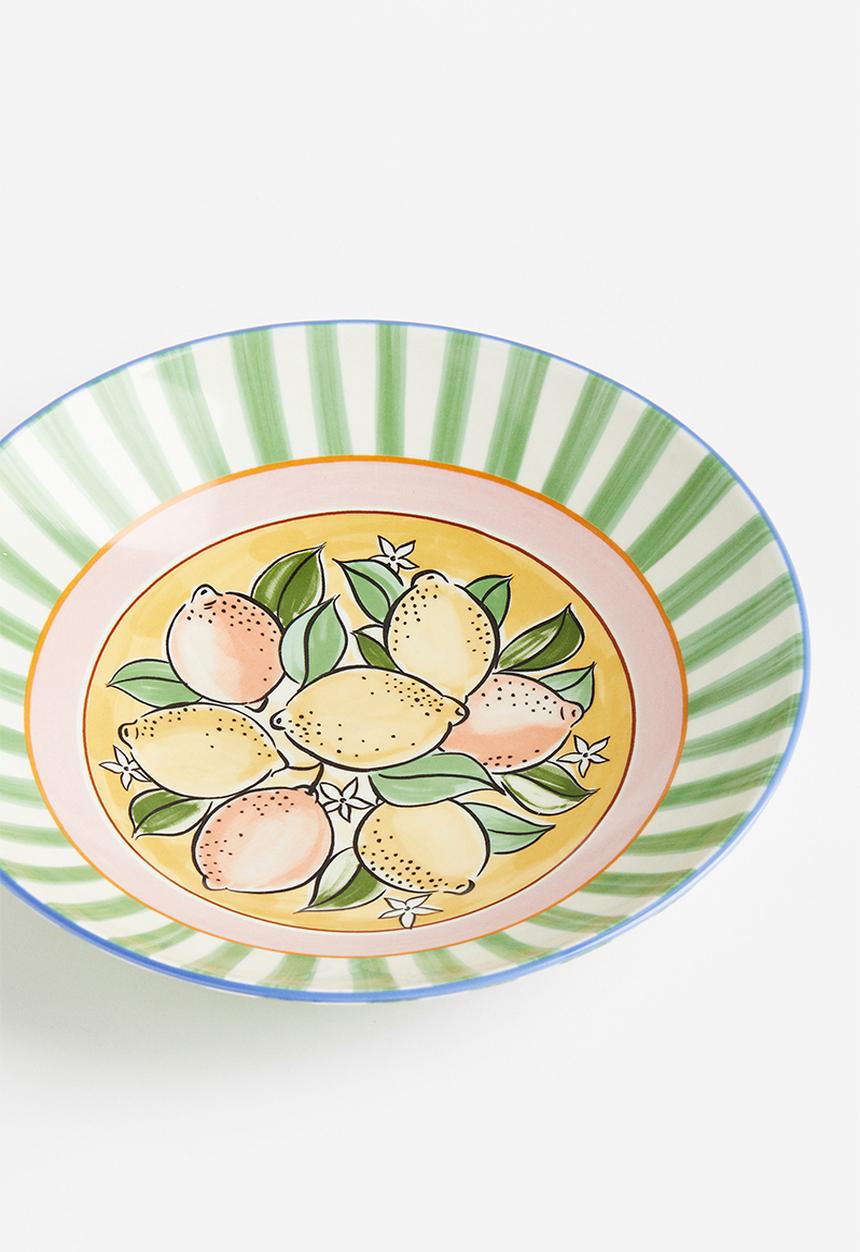 H&M - Porcelain serving bowl -  green/striped 