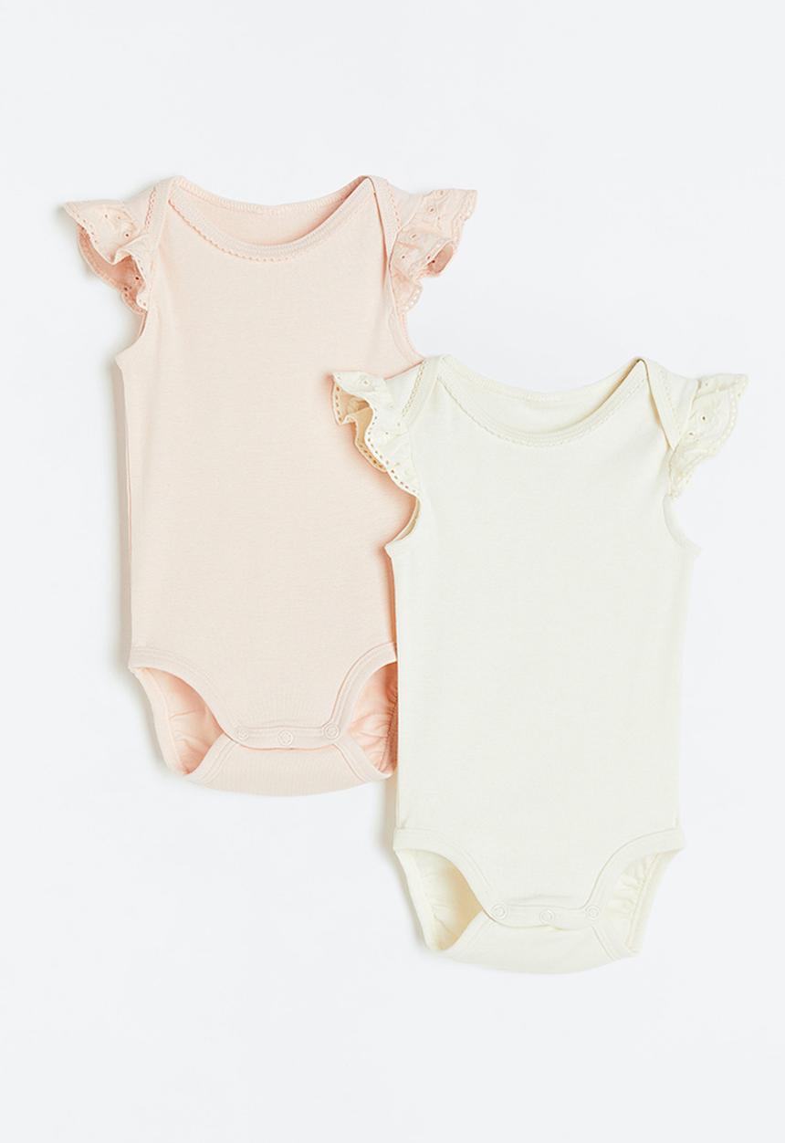 H&M - 2 pack picot-trim bodysuits - light pink & cream
