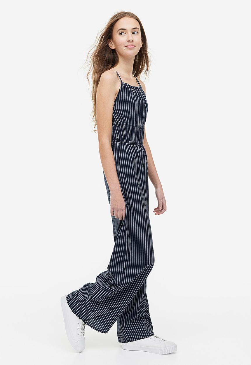 H&M - Gathered jumpsuit - navy blue / striped 