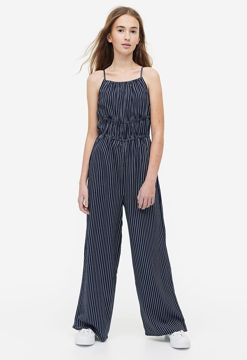 H&M - Gathered jumpsuit - navy blue / striped 