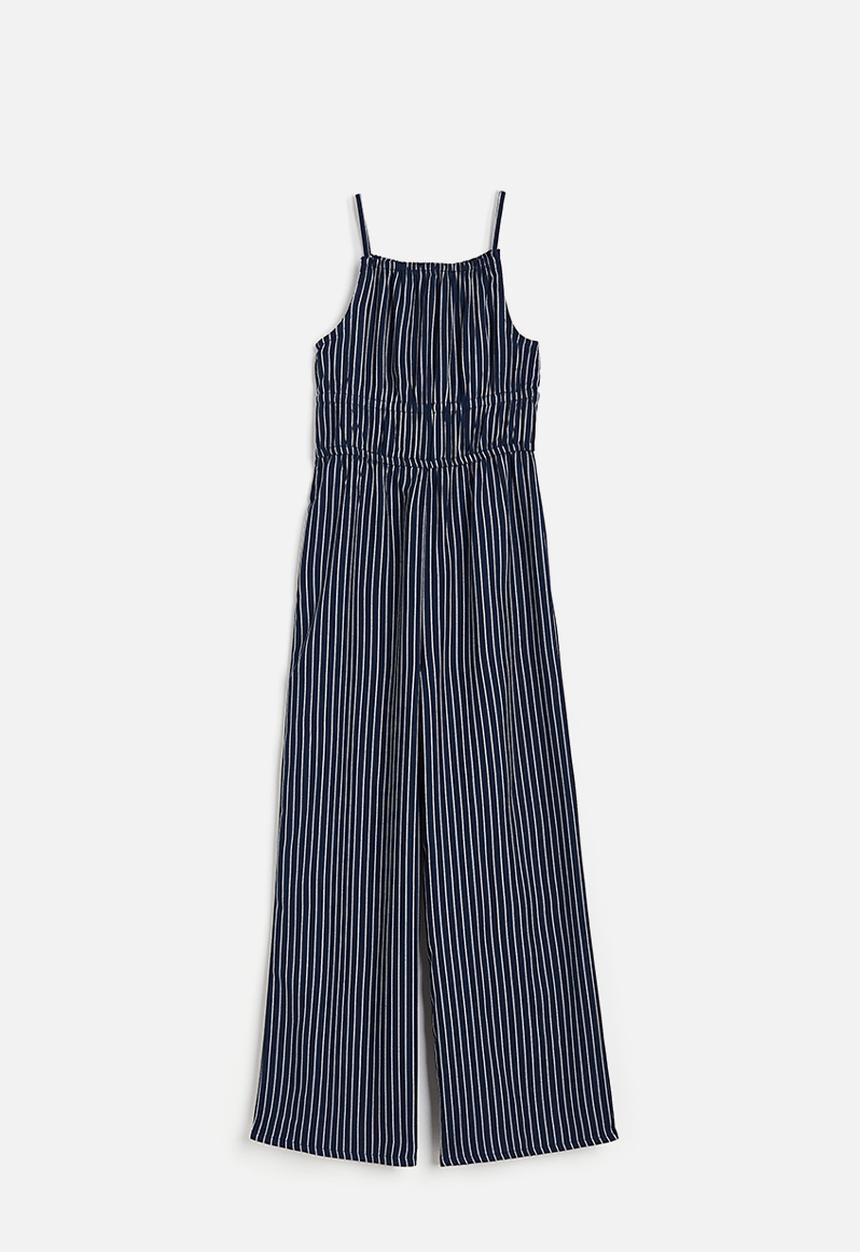 H&M - Gathered jumpsuit - navy blue / striped 