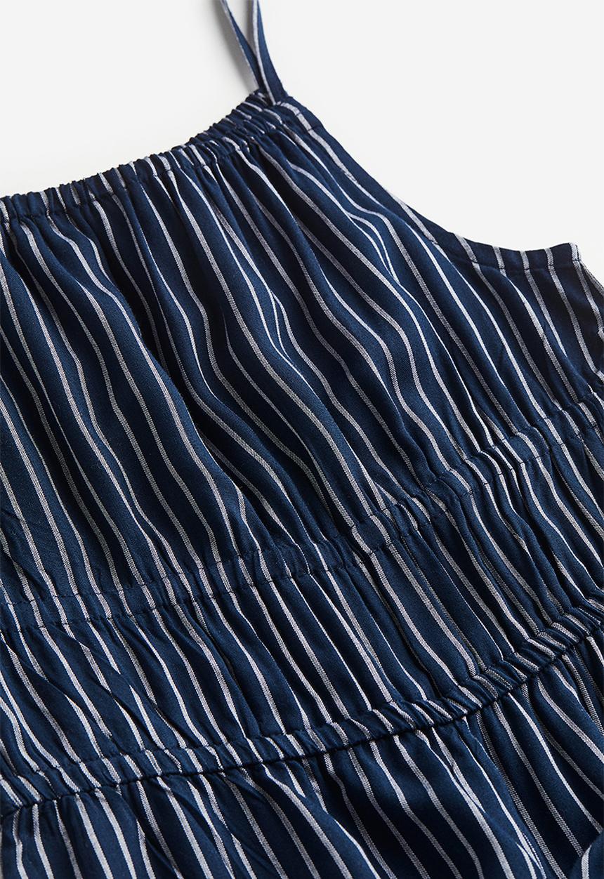 H&M - Gathered jumpsuit - navy blue / striped 