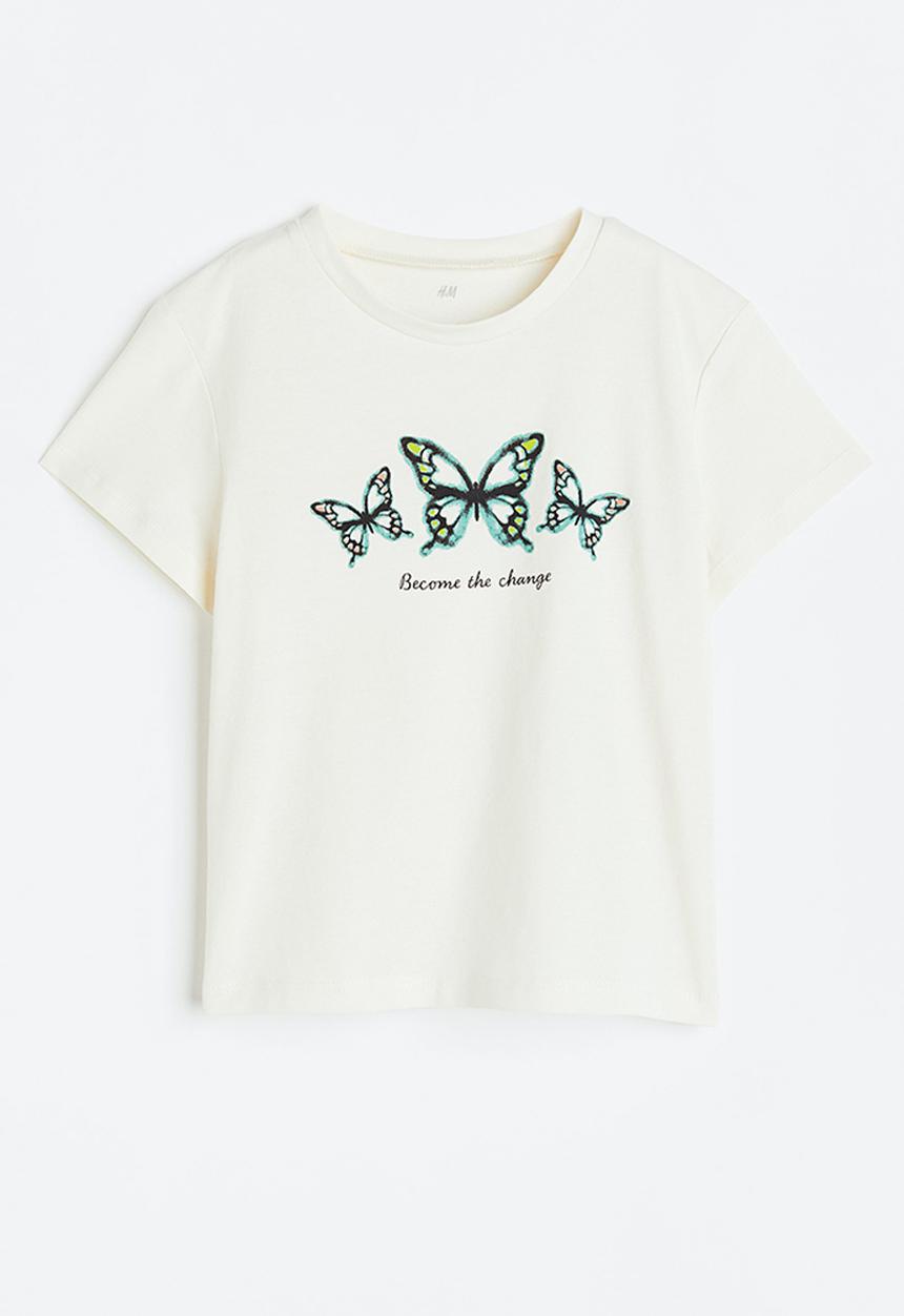 H&M - Printed T-shirt - natural white butterflies 