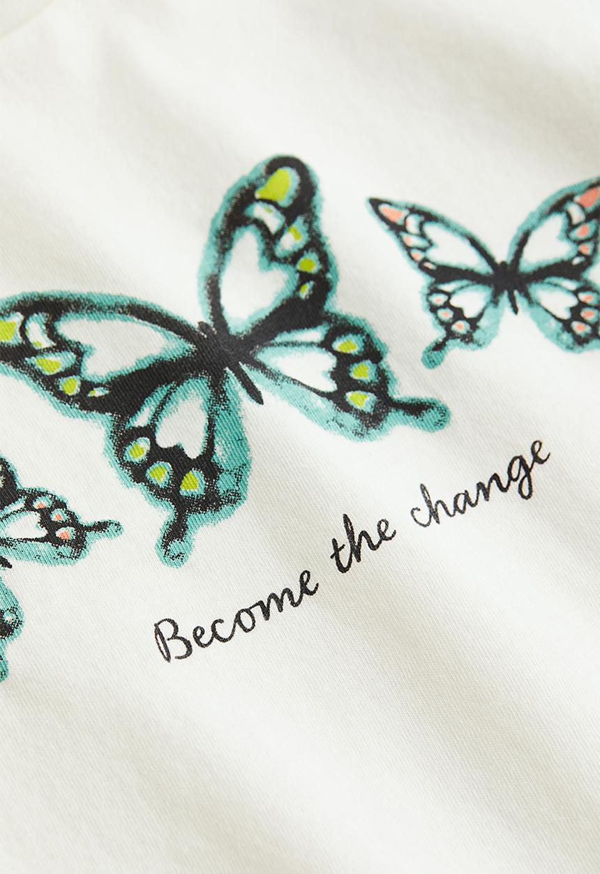 H&M - Printed T-shirt - natural white butterflies 