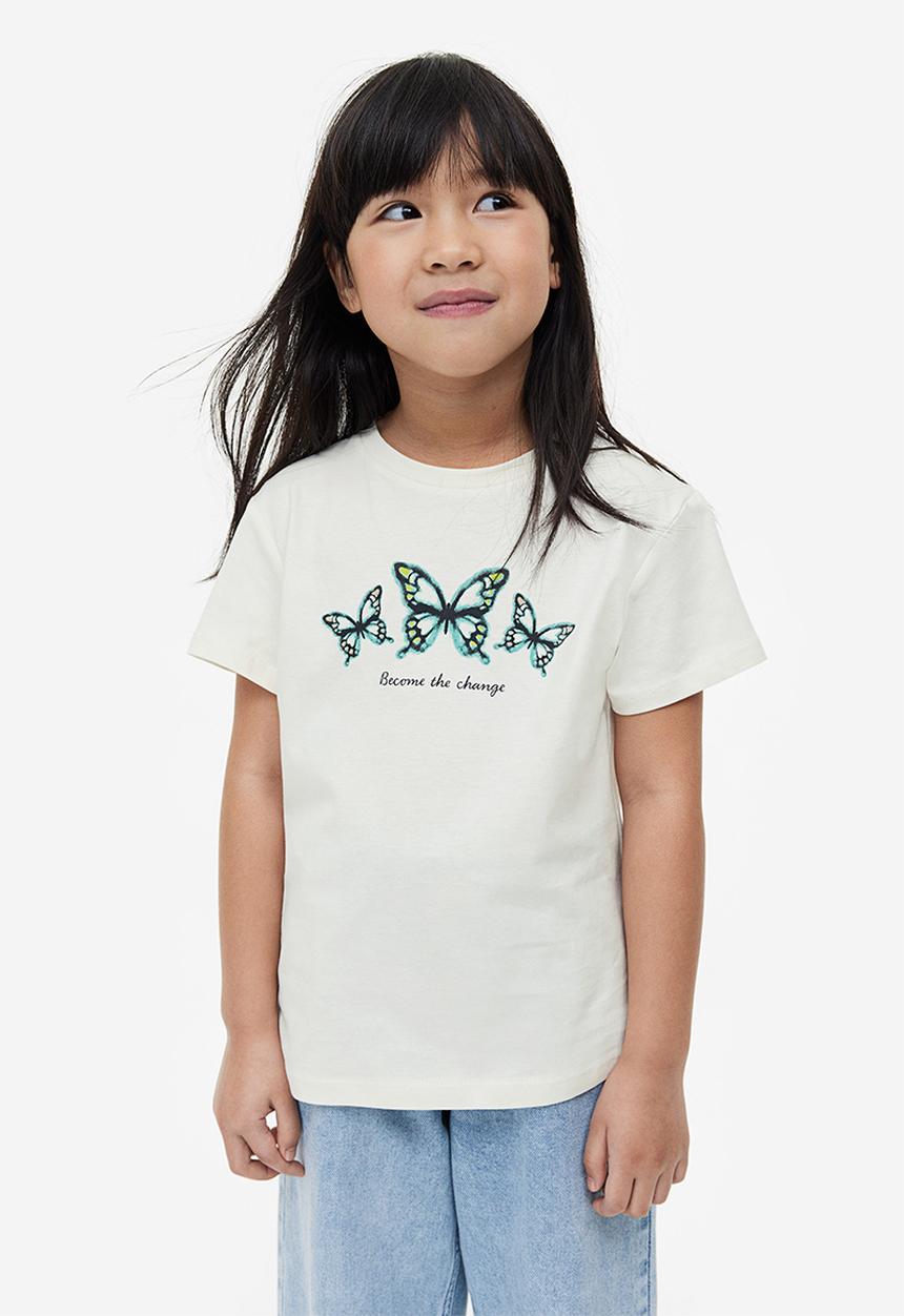 H&M - Printed T-shirt - natural white butterflies 