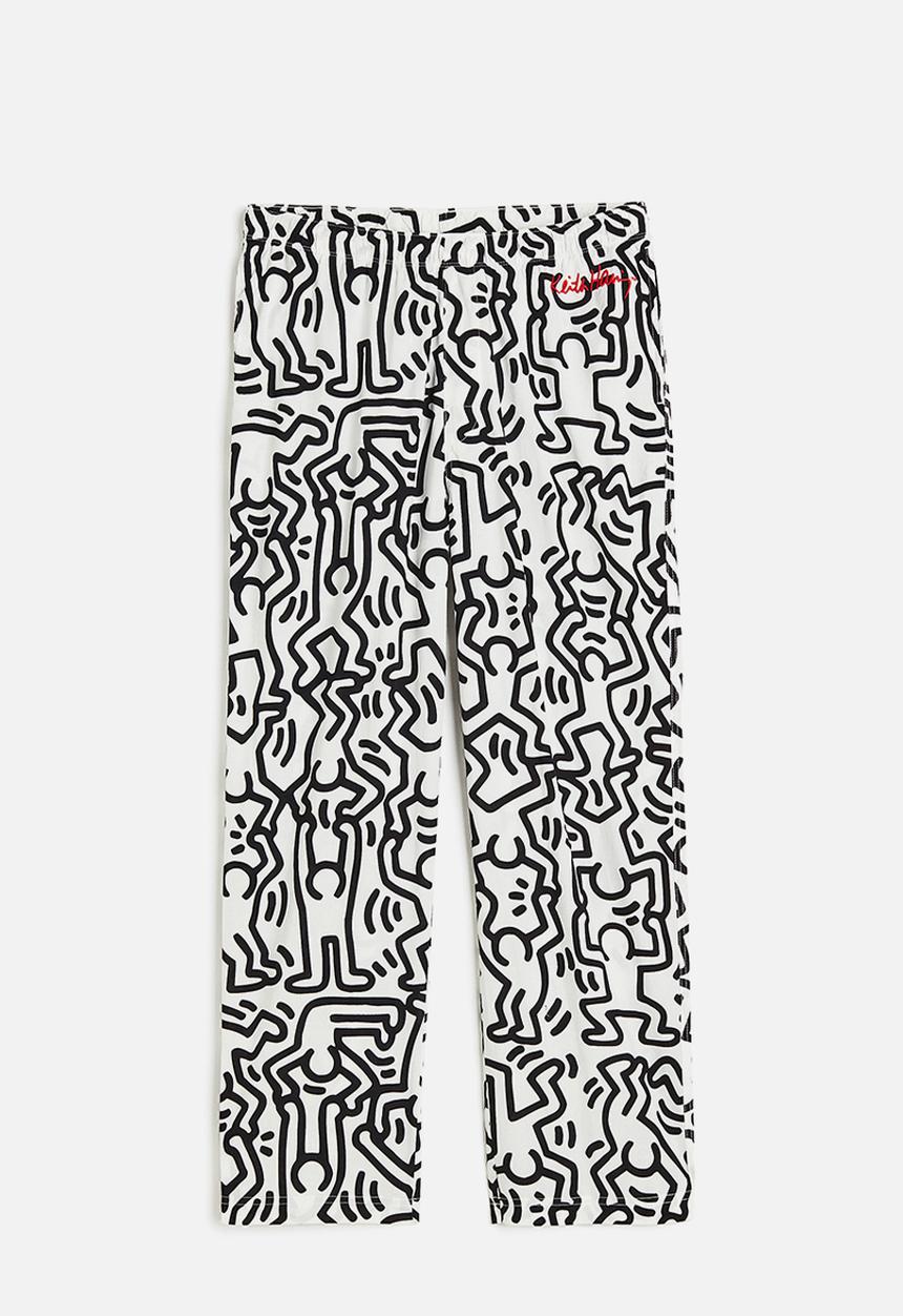 H&M - Relaxed fit patterned cotton trousers - white & black