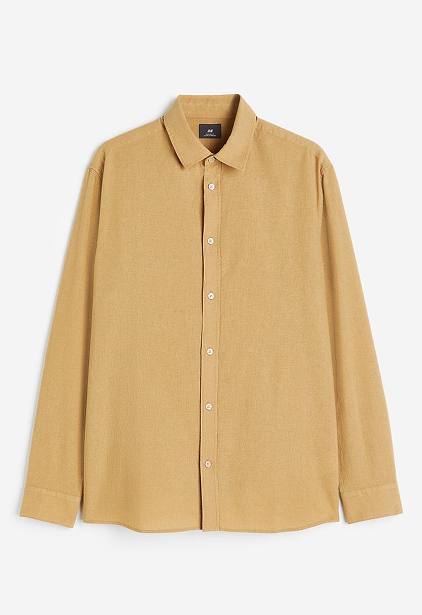 H&M - Regular fit linen blend shirt - mustard yellow 