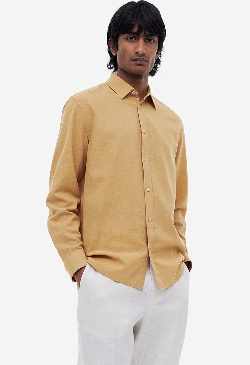 H&M - Regular fit linen blend shirt - mustard yellow 