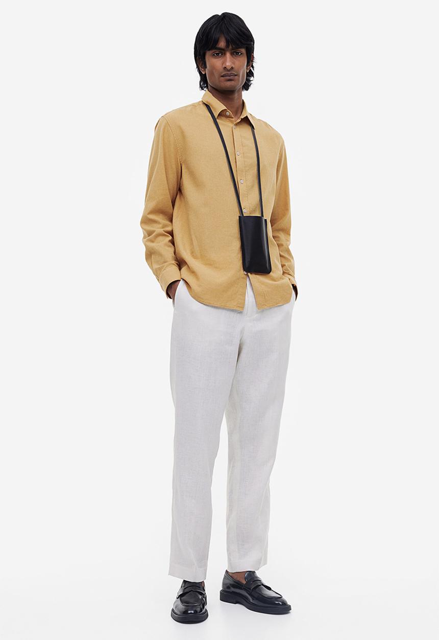 H&M - Regular fit linen blend shirt - mustard yellow 