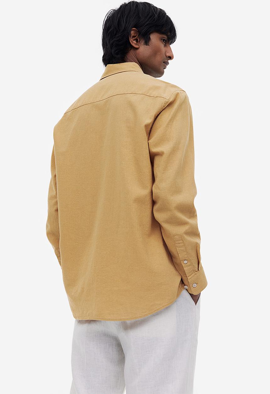 H&M - Regular fit linen blend shirt - mustard yellow 