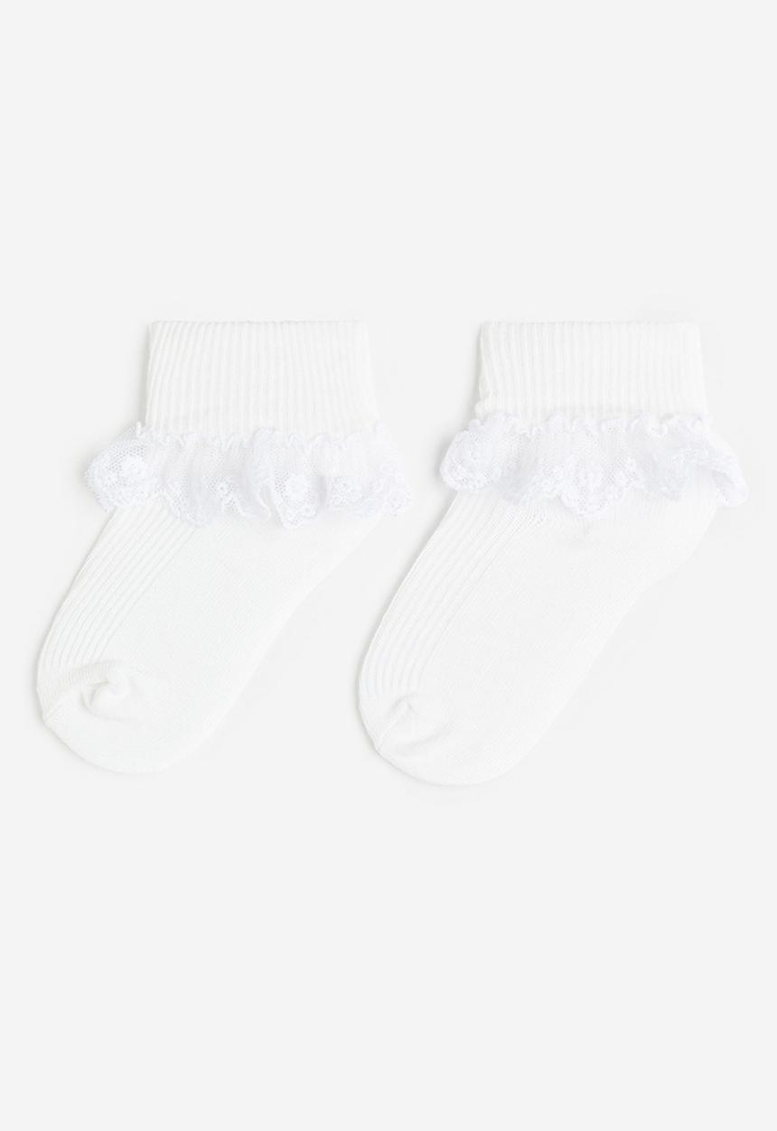 H&M - 2-pack lace-trimmed socks - white
