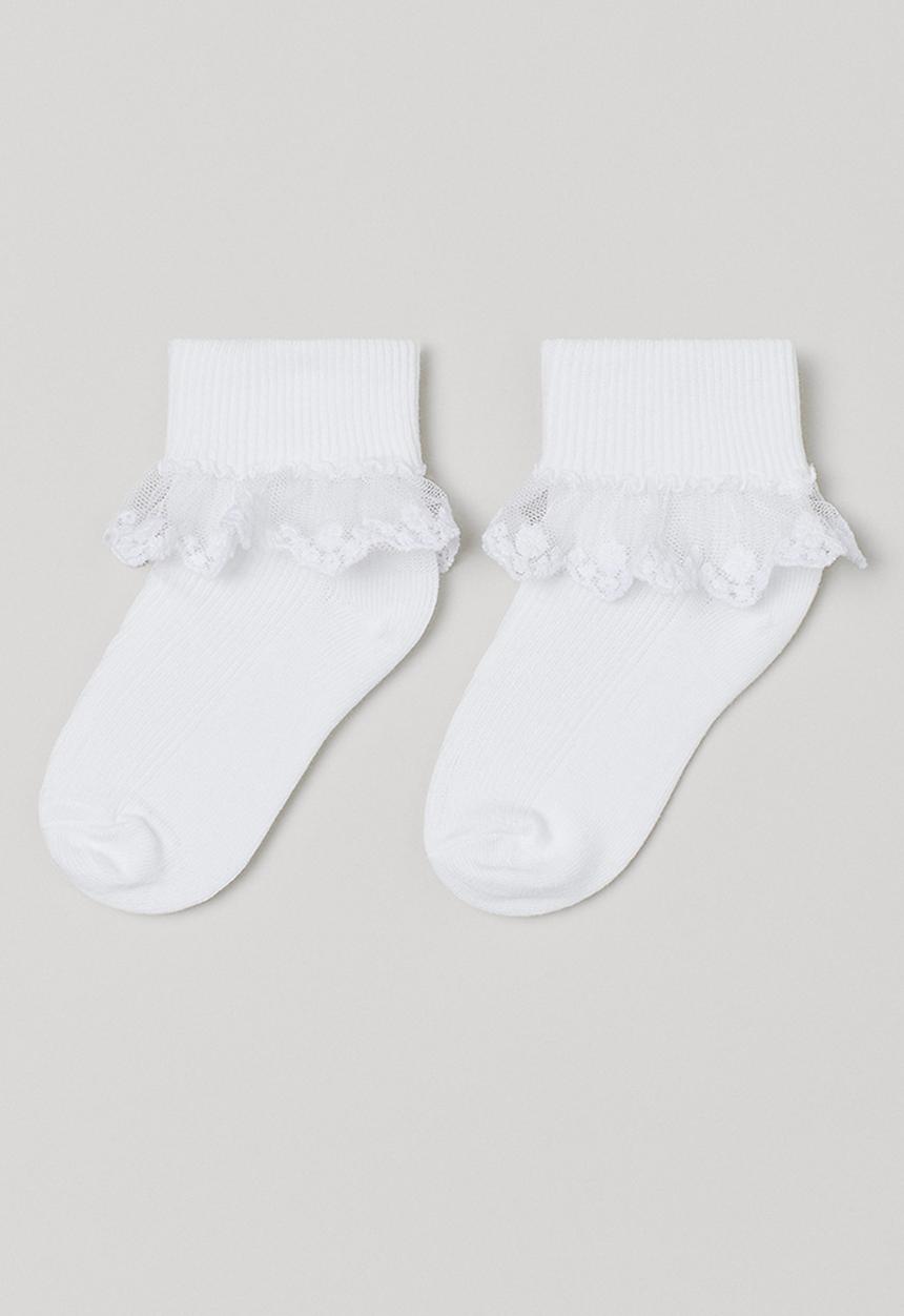 H&M - 2-pack lace-trimmed socks - white