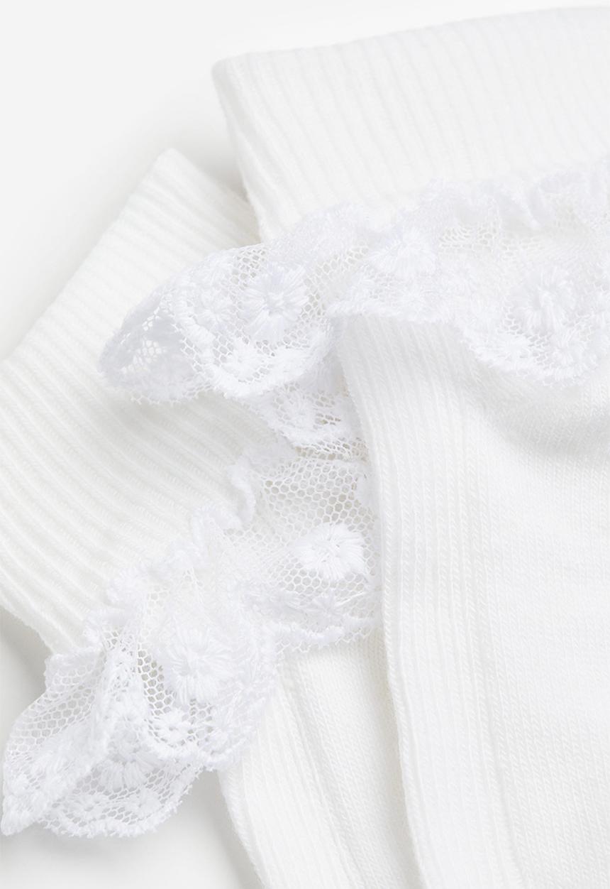 H&M - 2-pack lace-trimmed socks - white