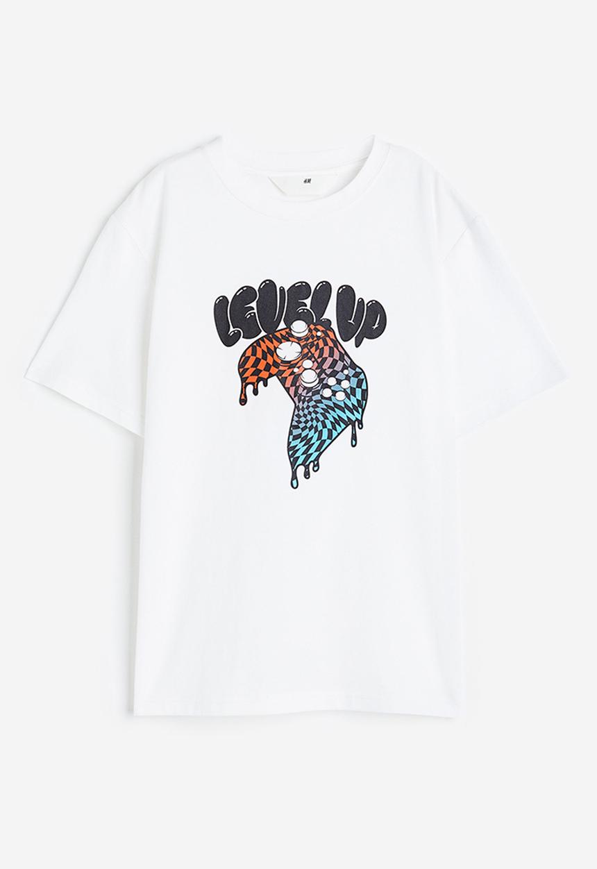 H&M - Printed jersey T-shirt - white/level up 