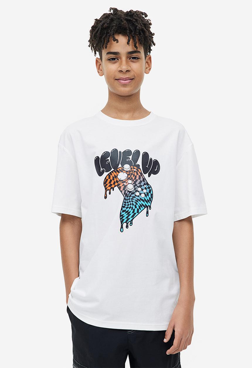 H&M - Printed jersey T-shirt - white/level up 
