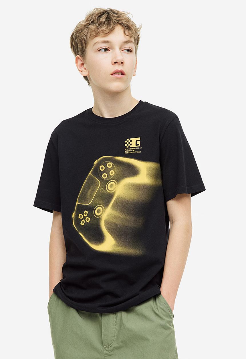 H&M - Printed cotton T-shirt - black game controller