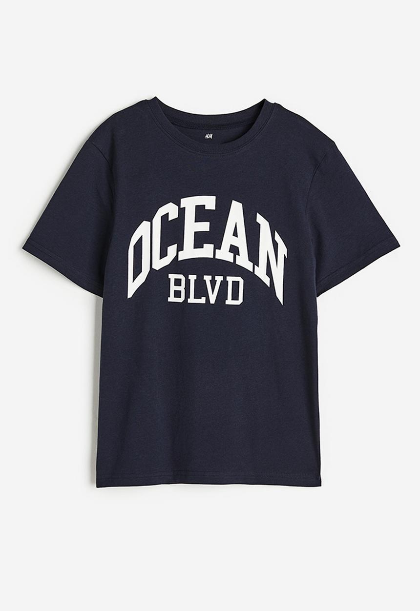 H&M - Printed cotton T-shirt - dark blue ocean blvd 