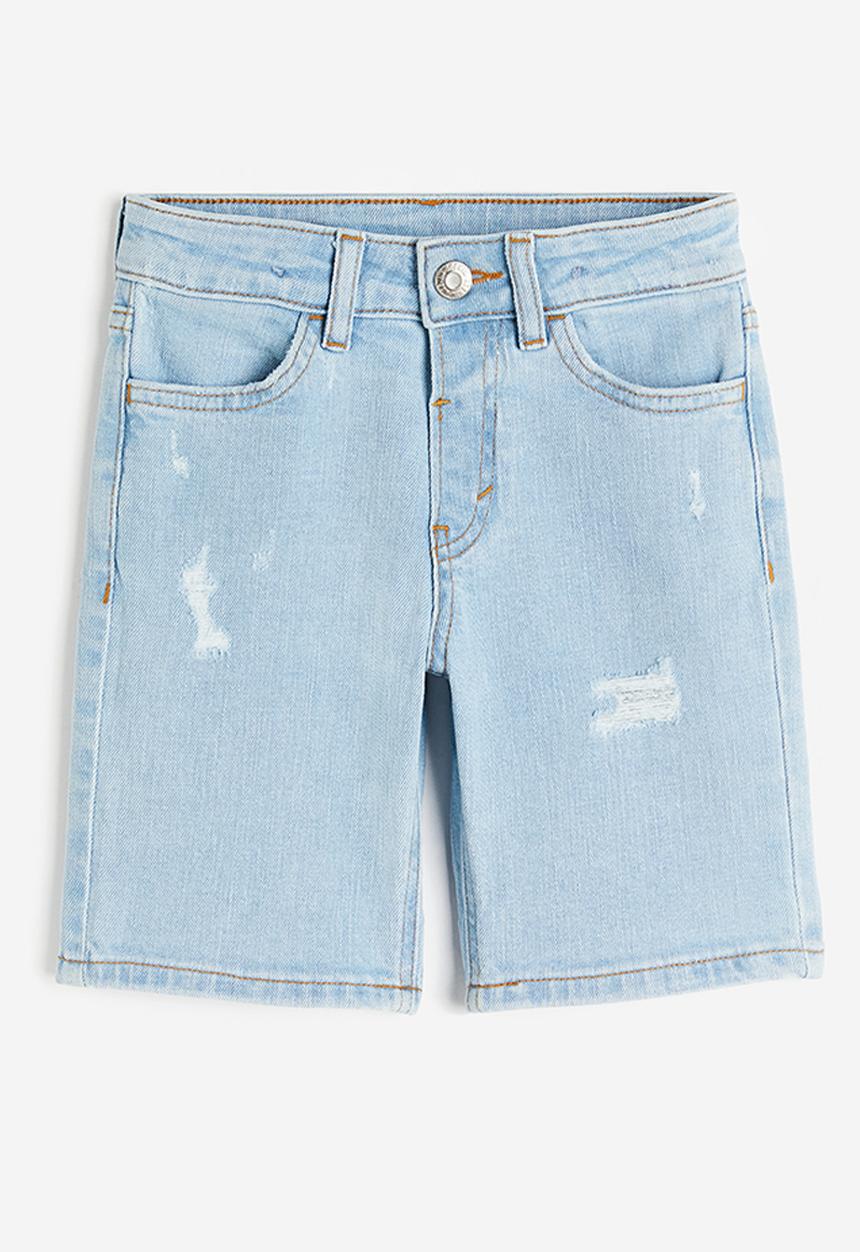 H&M - Relaxed fit denim shorts - light denim blue trashed 