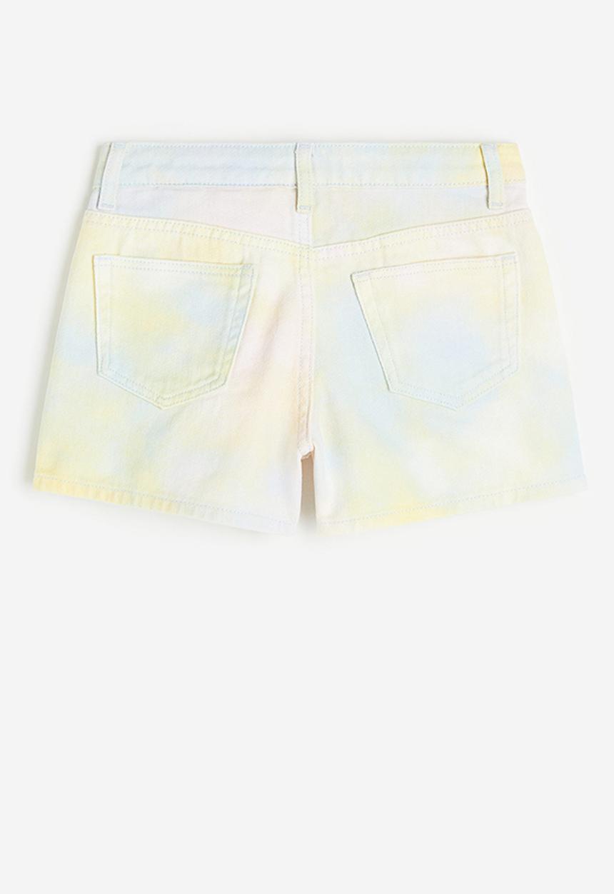H&M - Relaxed fit high shorts - light yellow light blue 