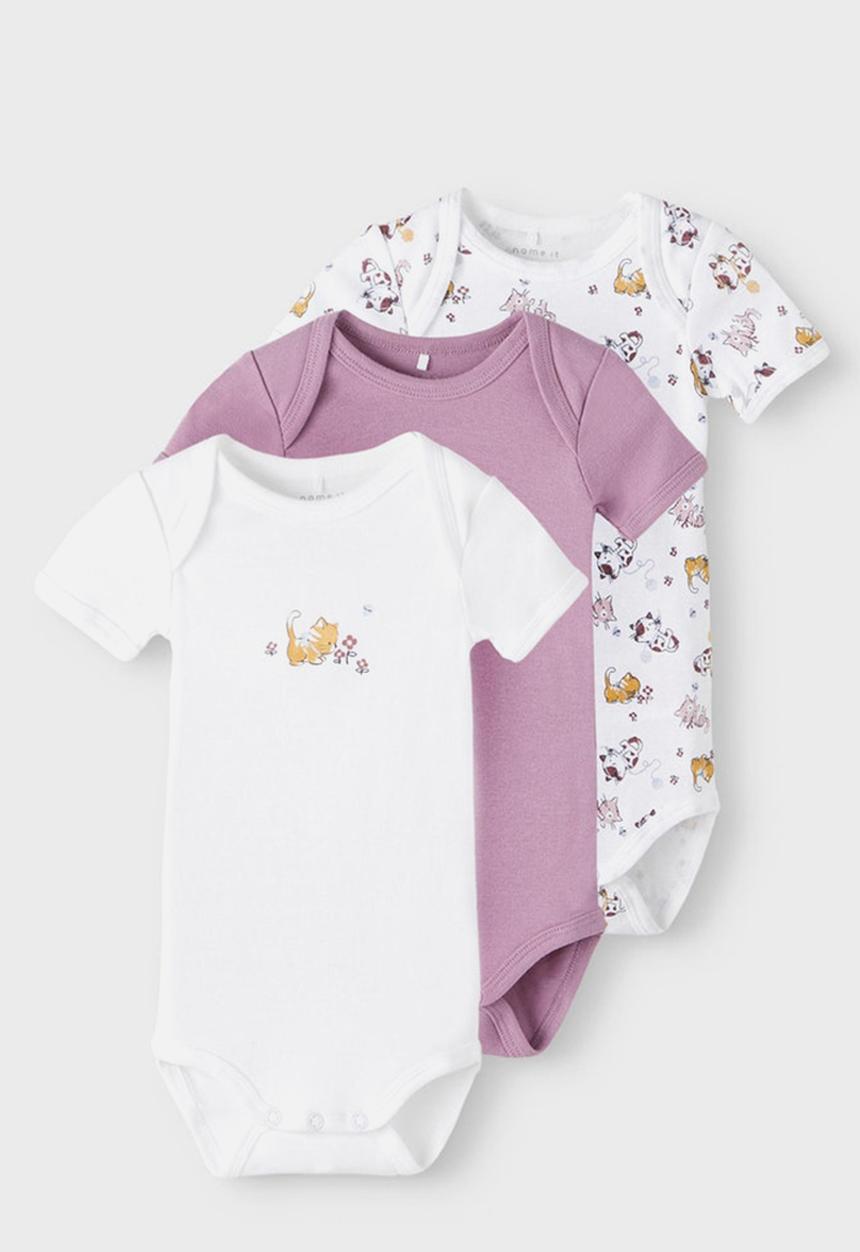 Name It - Nbfbody 3 pack short sleeve cat - valerian