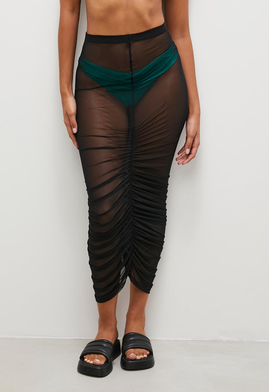 Superbalist - Mesh ruched maxi skirt - black