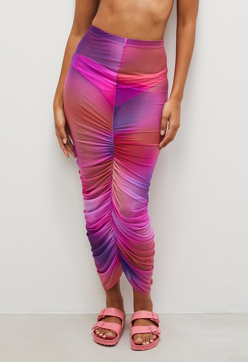 Superbalist - Mesh ruched maxi skirt - pink & purple