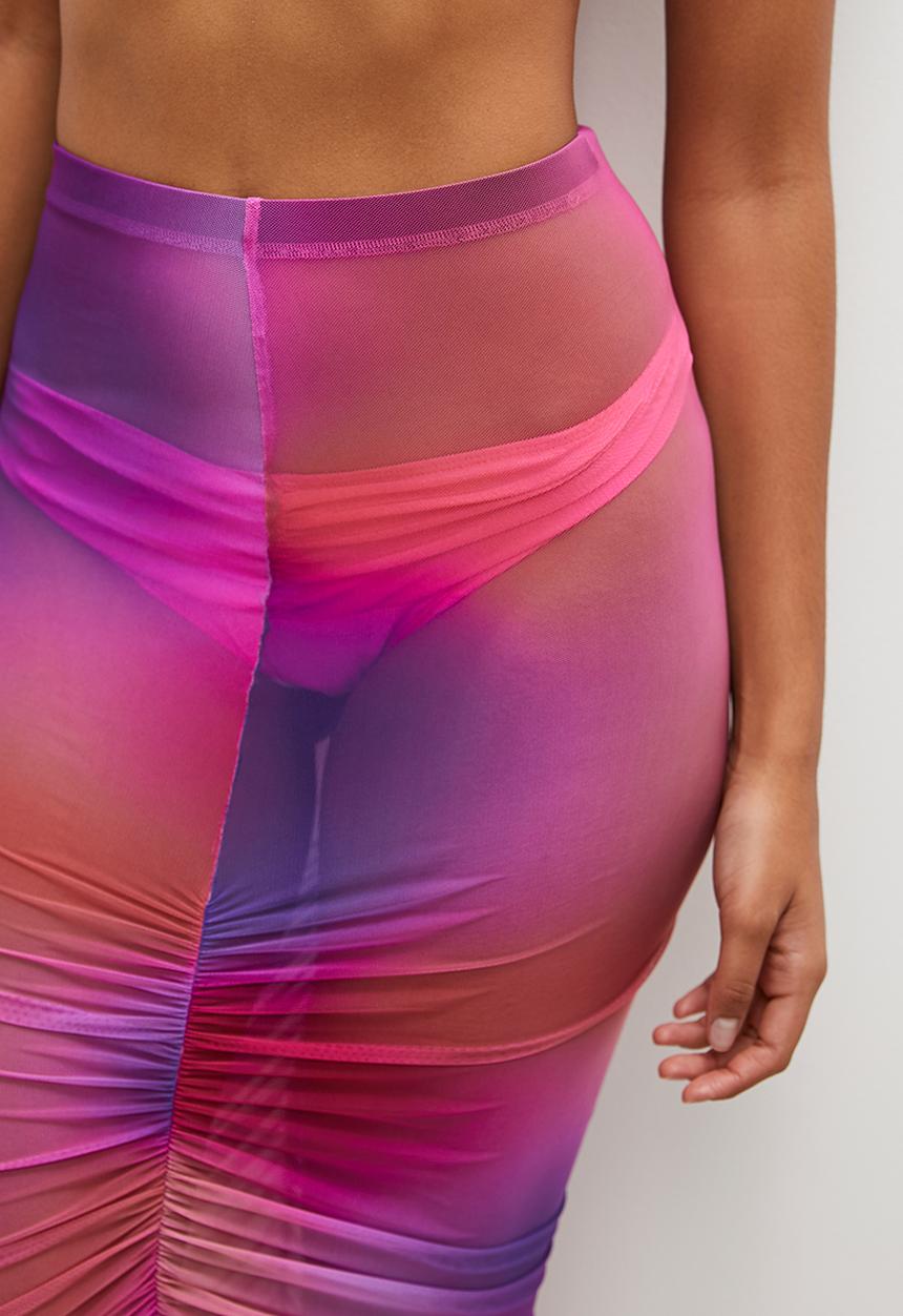 Superbalist - Mesh ruched maxi skirt - pink & purple