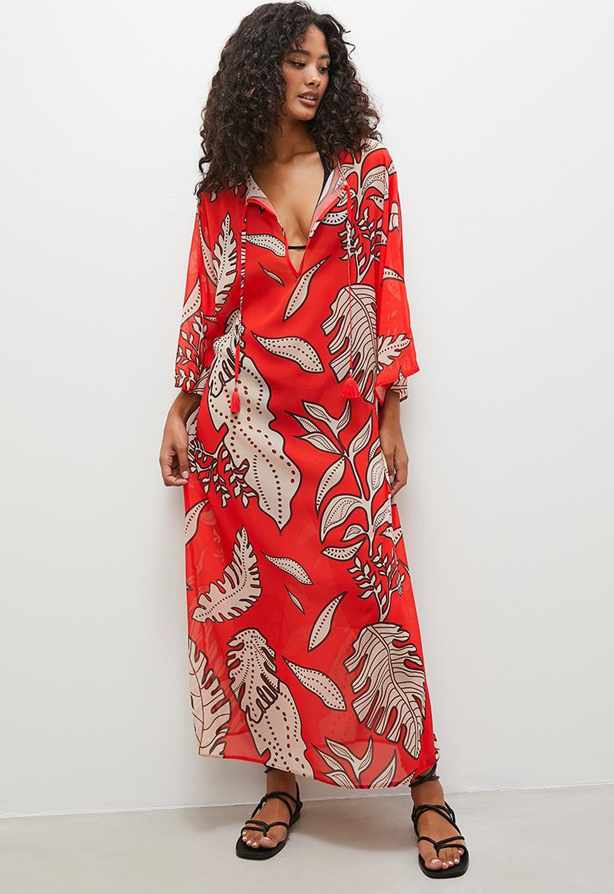 Superbalist - Tassel detail kaftan - red tropical batik