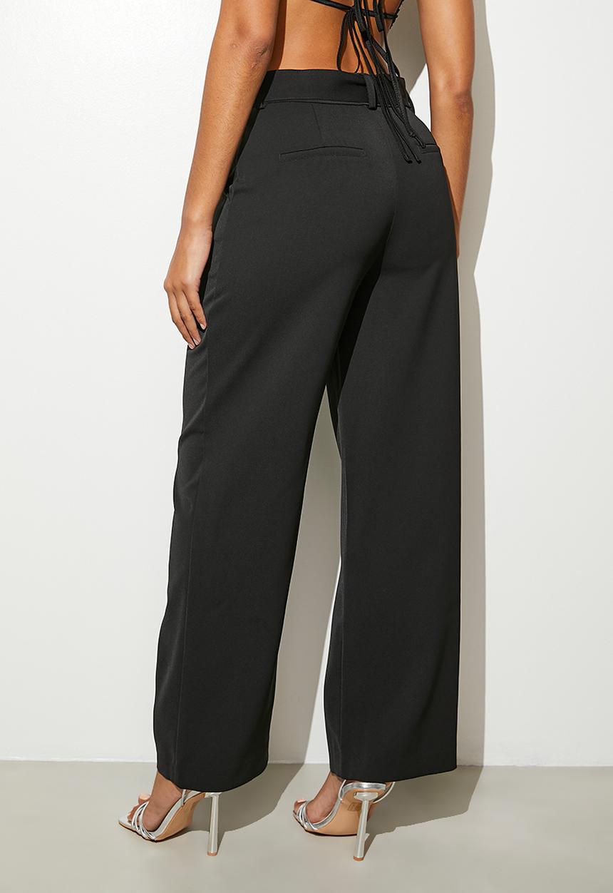 VELVET - Smart belted tapered trouser - black