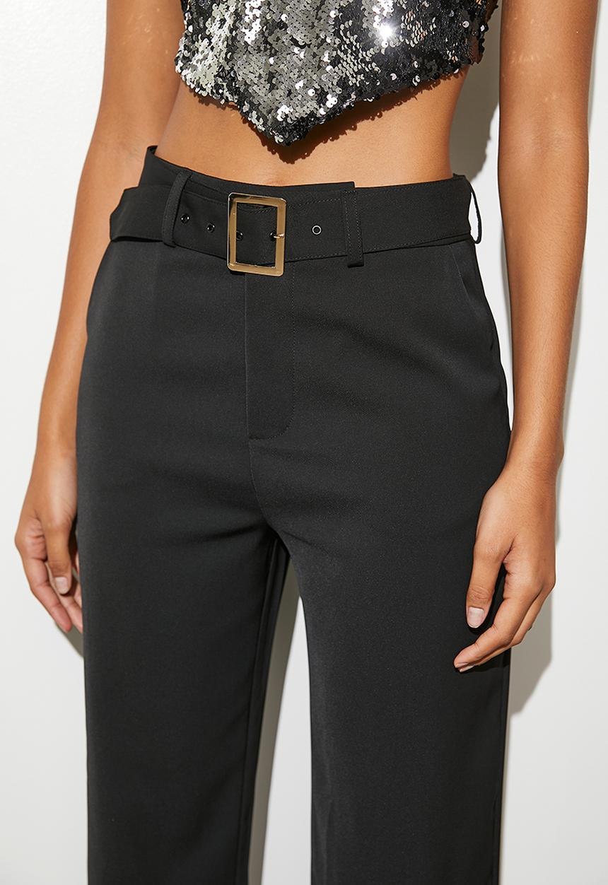 VELVET - Smart belted tapered trouser - black