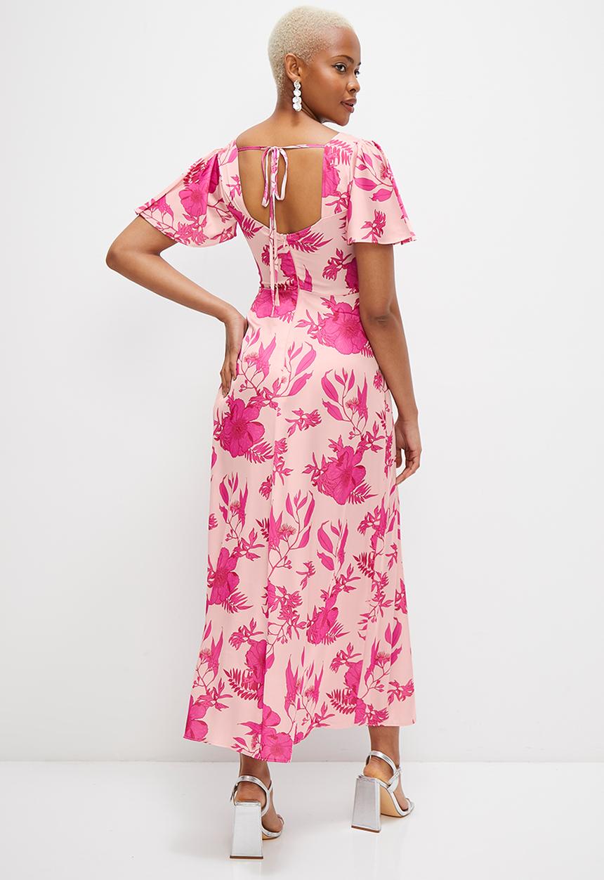 MILLA - Flutter sleeve empire dress - pink