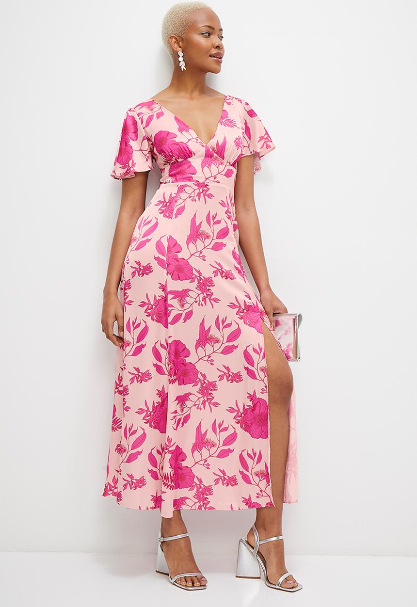 MILLA - Flutter sleeve empire dress - pink