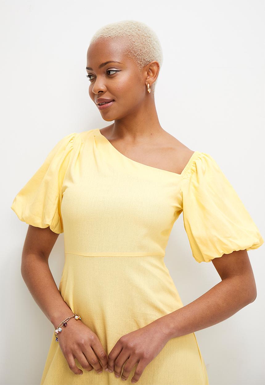 MILLA - Asym balloon sleeve fit & flare dress - butter